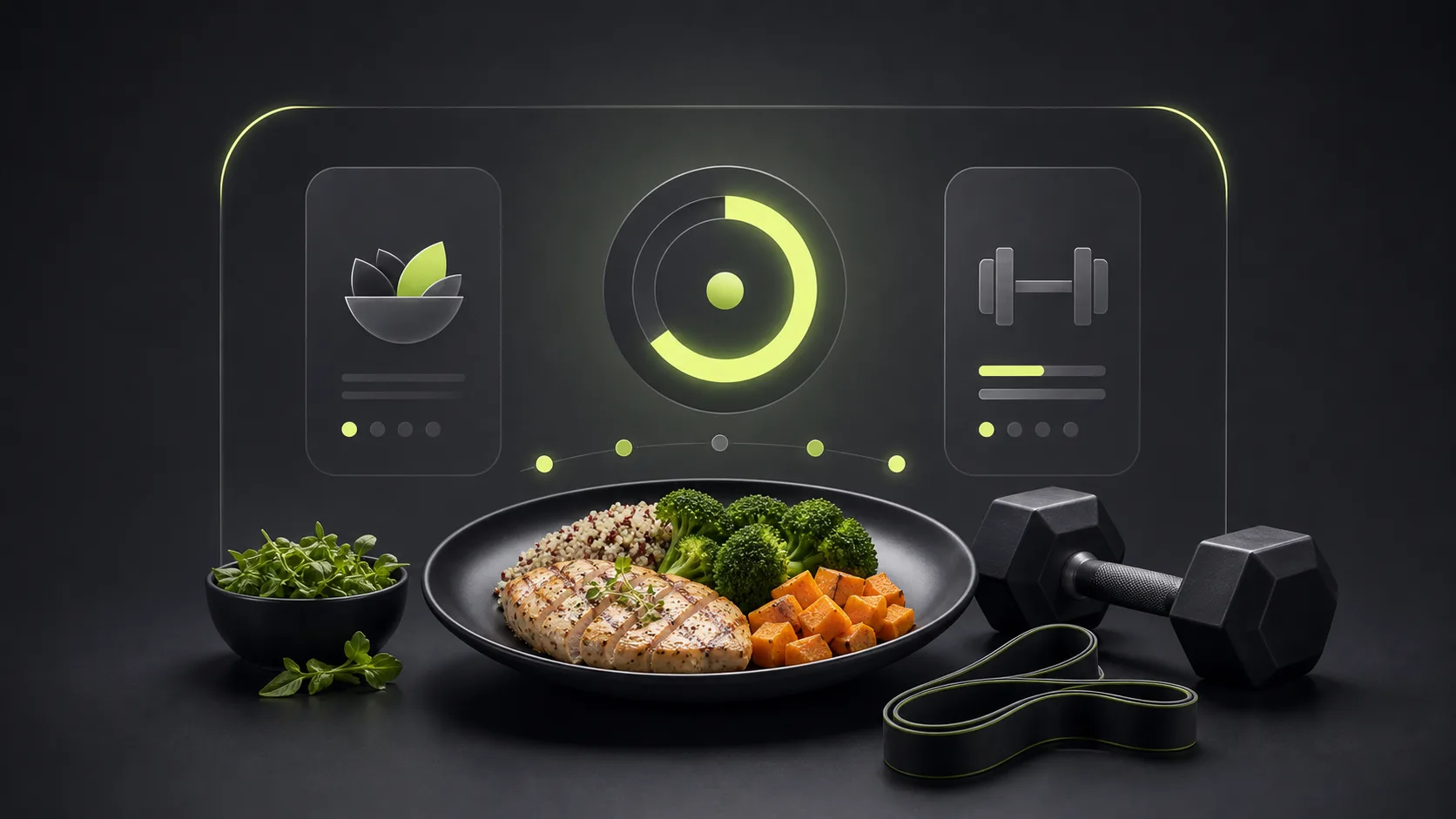 Minimal visual representing a personalized meal and workout plan